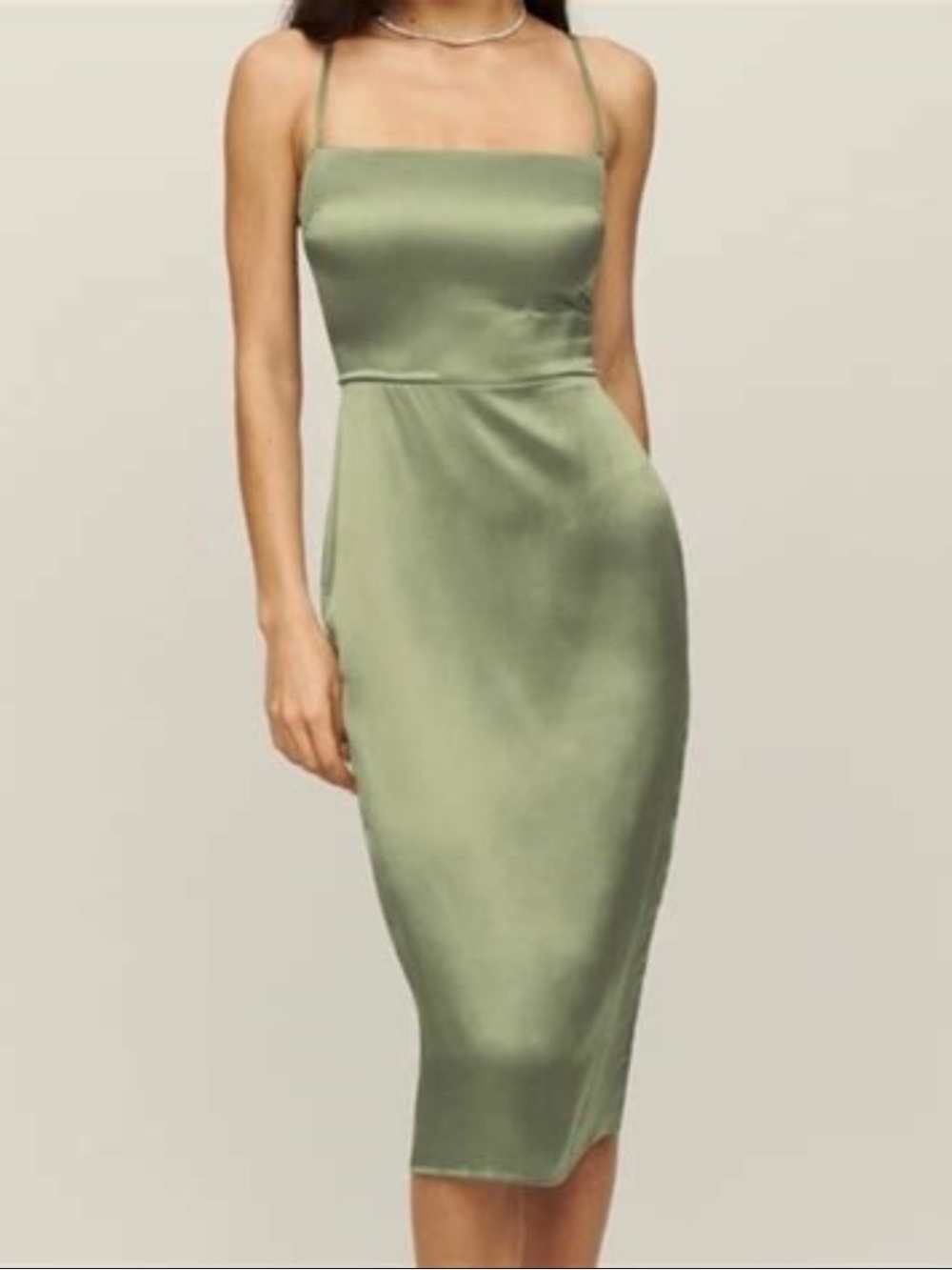 Reformation Olive Green Satin Midi Slip Dress NWT